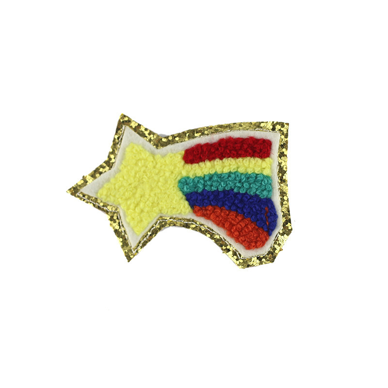 DIY decoration patch 3M glue backing embroidery glitter chenille rainbow patch