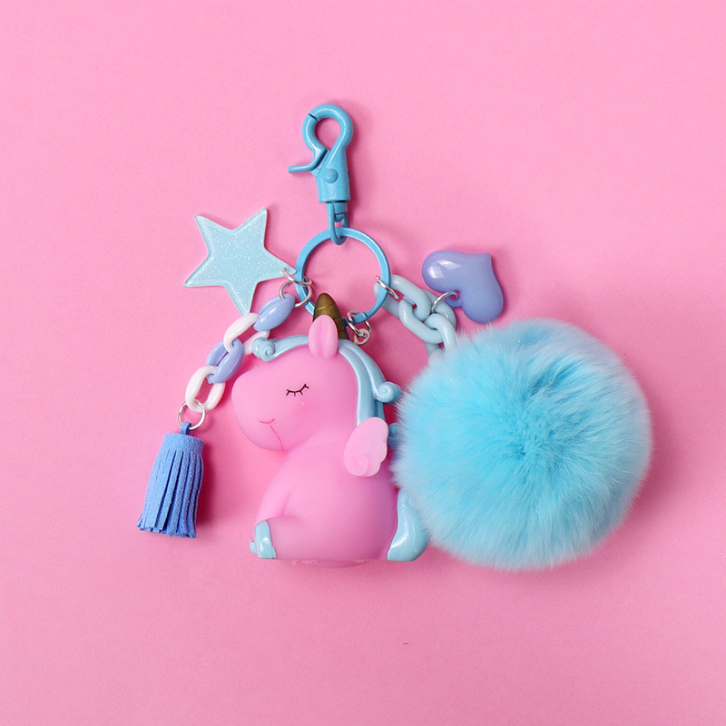 bag car accessory with tassel pom pom 3D doll cute unicorn keychain