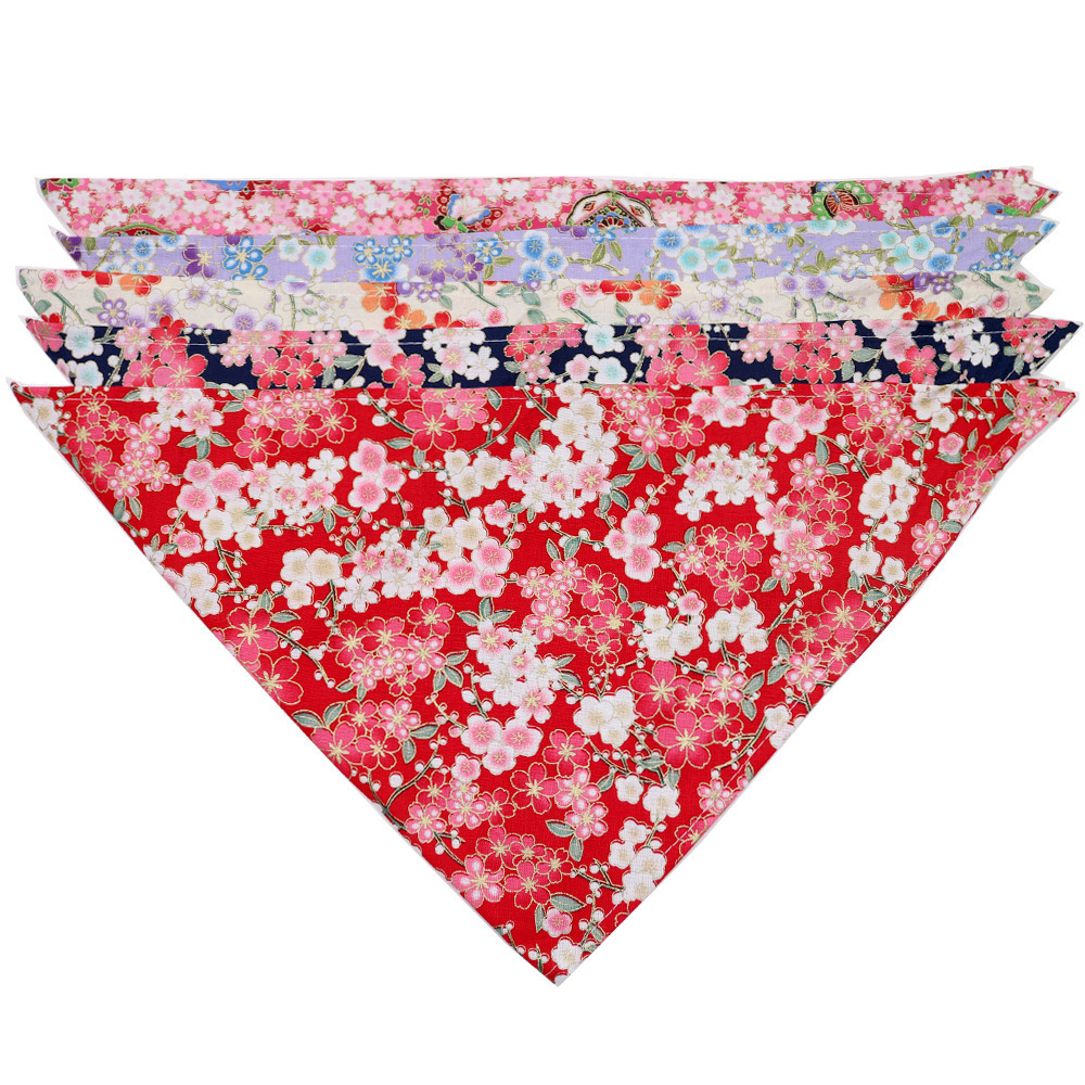 Floral Pattern Christmas Japanese Kerchief Triangle Bibs Handkerchiefs Scarfs Dog Bandanas