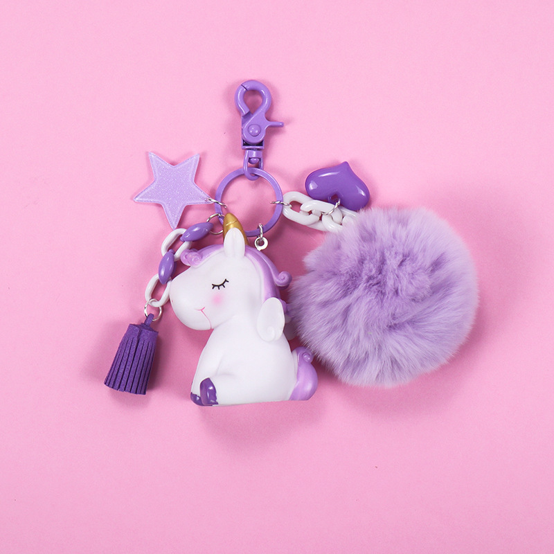 bag car accessory with tassel pom pom 3D doll cute unicorn keychain