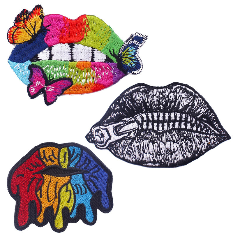 Lady's Sexy Colorful Lips Embroidered Mouth Badge Iron On Sew On Patch for Clothes Backpacks