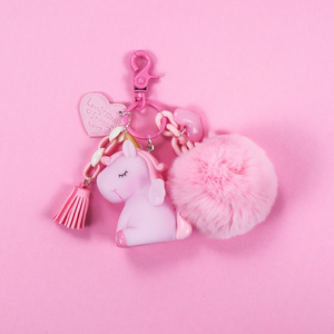 bag car accessory with tassel pom pom 3D doll cute unicorn keychain