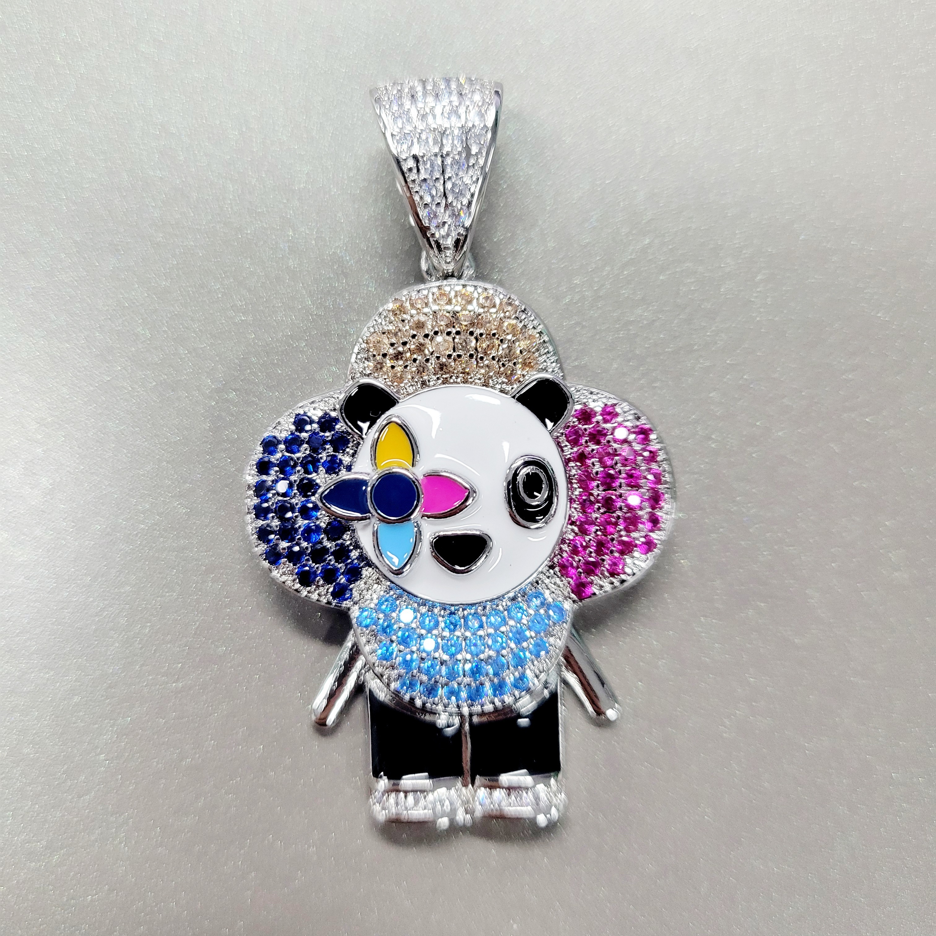 Iced out full diamond Dainty Panda Pendant hip hop Colorful  CZ Stone Cartoon Cute Necklace for men women