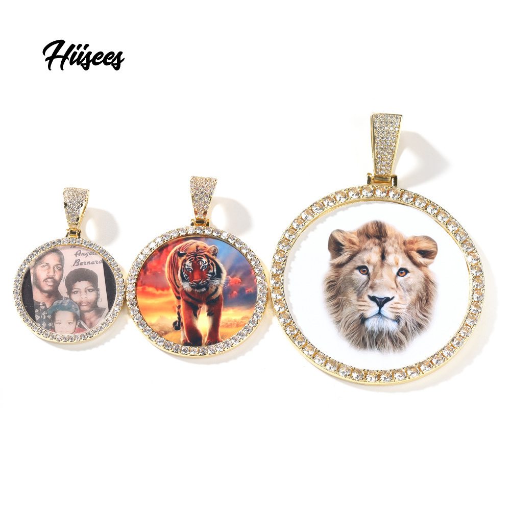 Bulk icy Jewelry Wholesale Big Size 18k Gold Silver Plated Custom Picture Photo Memory logo Necklace christmas pendant