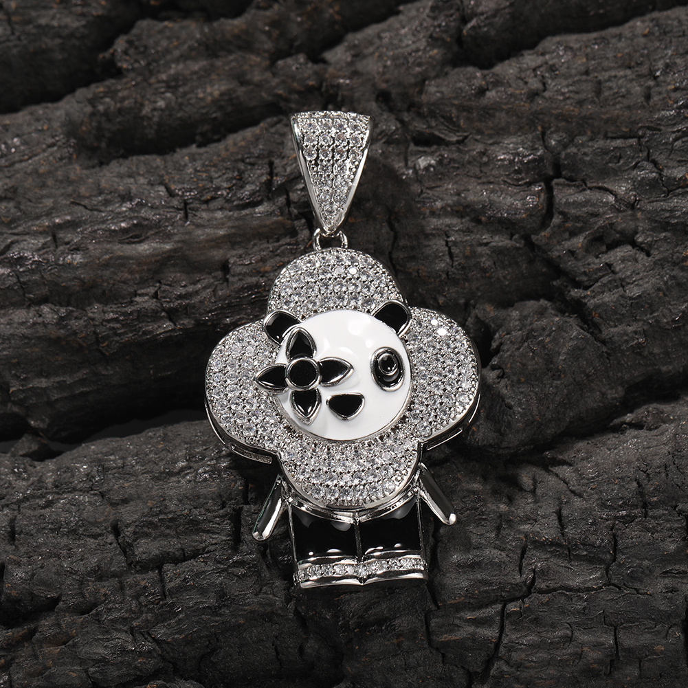 Iced out full diamond Dainty Panda Pendant hip hop Colorful  CZ Stone Cartoon Cute Necklace for men women