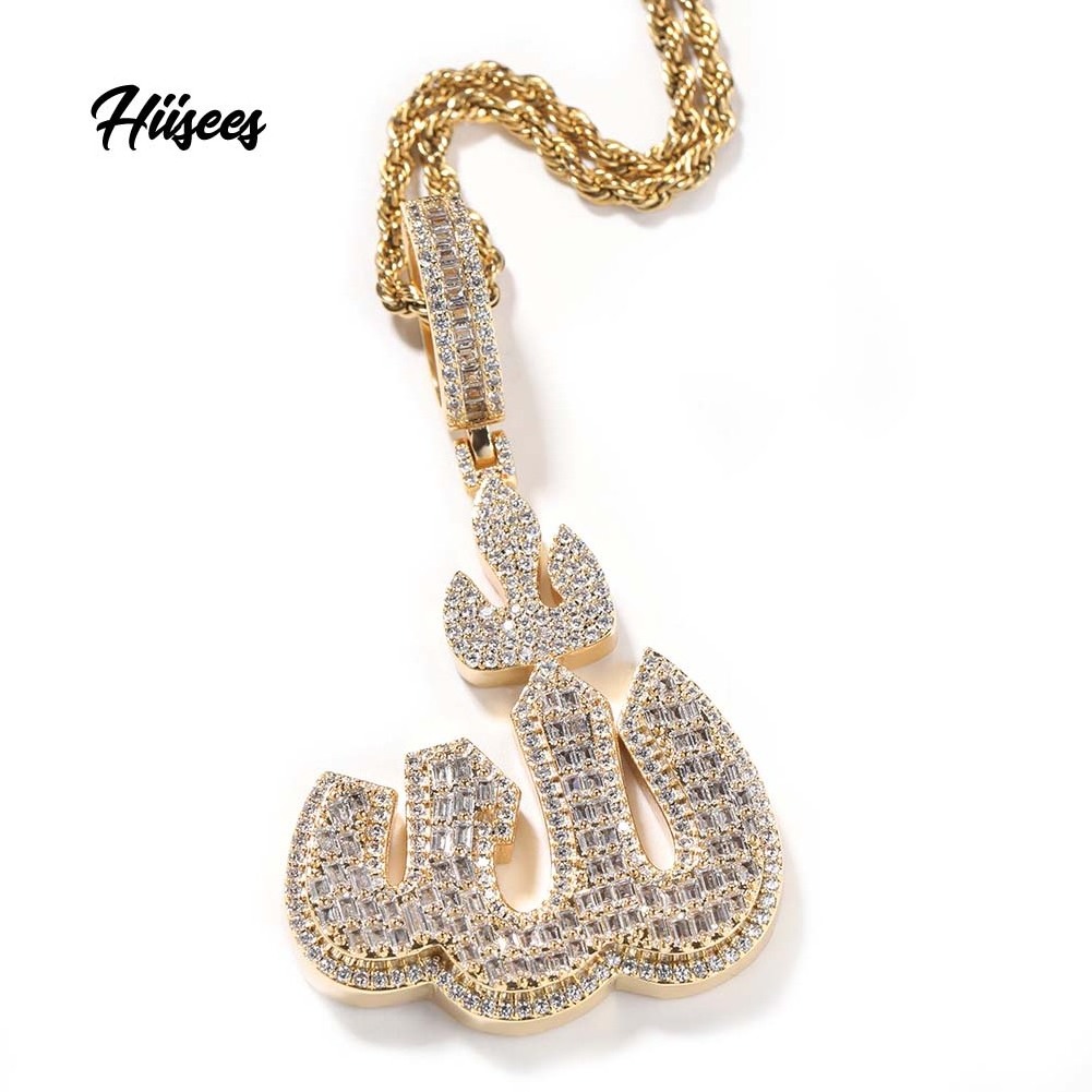 Men's Hiphop Jewelry Religious Muslim Islamic 18K Gold Plated Allah Symbol Charm Iced Pendant Necklace