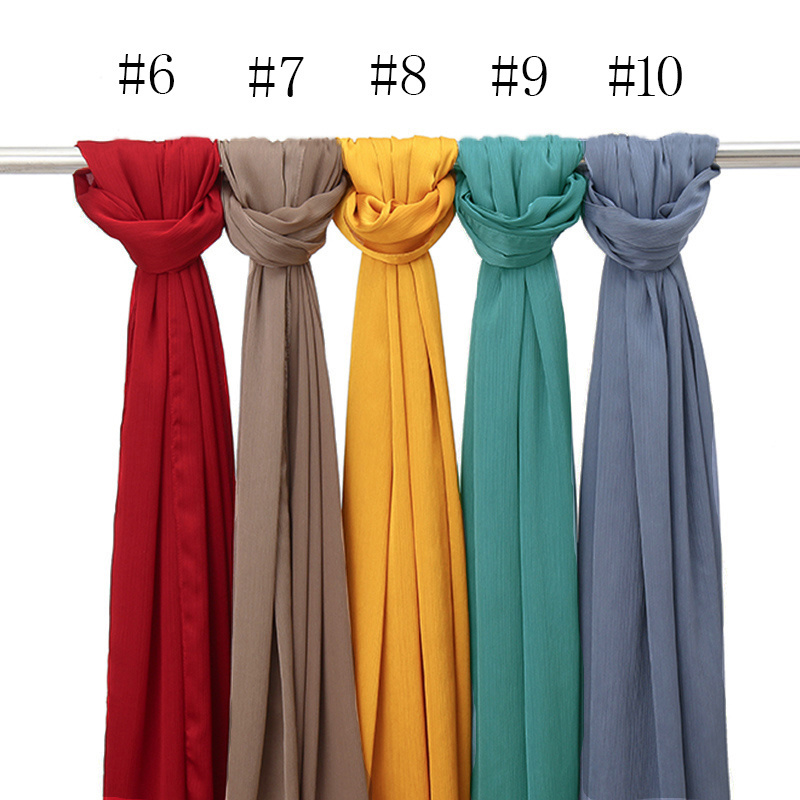 Best Selling Women Malaysia Tudung Muslim Scarves Plain Satin Silk Shawls Chiffon Hijab Crinkle Scarf