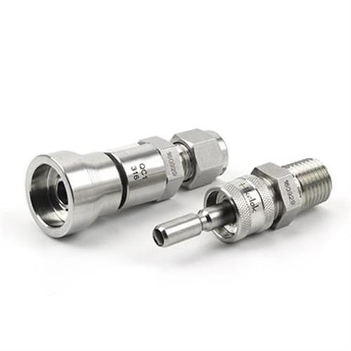 Swagelok type 3000 psi stainless steel 1/4'' 1/2'' OD NPT quick coupling stem with shutoff valve instrumentation quick connects