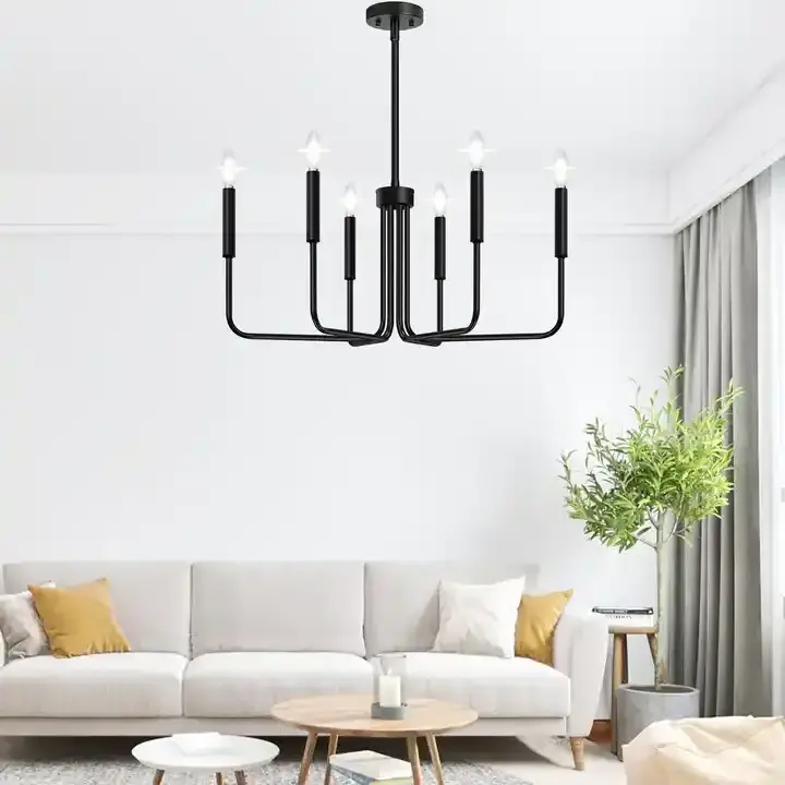 DOPWII Black 6-Light Chandeliers Classic Candle Ceiling Pendant Light Fixture Wrought Iron Farmhouse Chandelier Kitchen Island