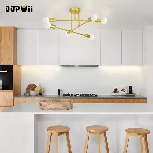 DOPWII Modern 6 Lights Semi-Flush Ceiling Light Adjustable Arm Pendant Light For Kitchen Gold