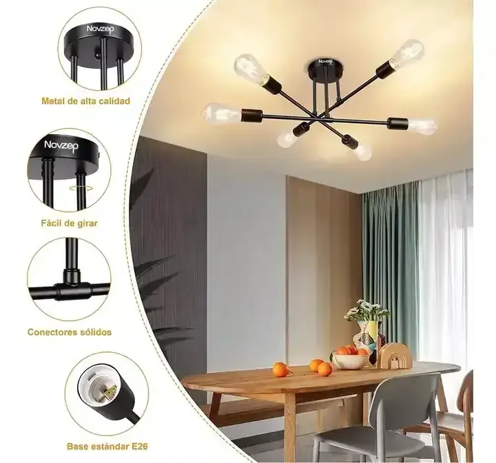 DOPWII Modern 6 Light Semi Flush Ceiling Light Adjustable Arm Kitchen Pendant Light Black/ White