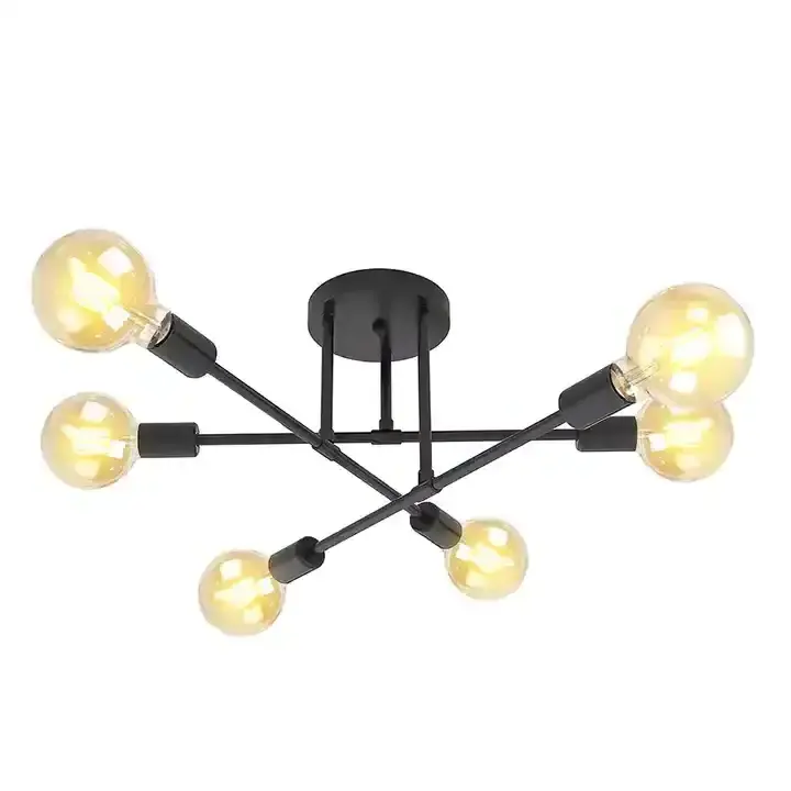 DOPWII Modern 6 Light Semi Flush Ceiling Light Adjustable Arm Kitchen Pendant Light Black/ White