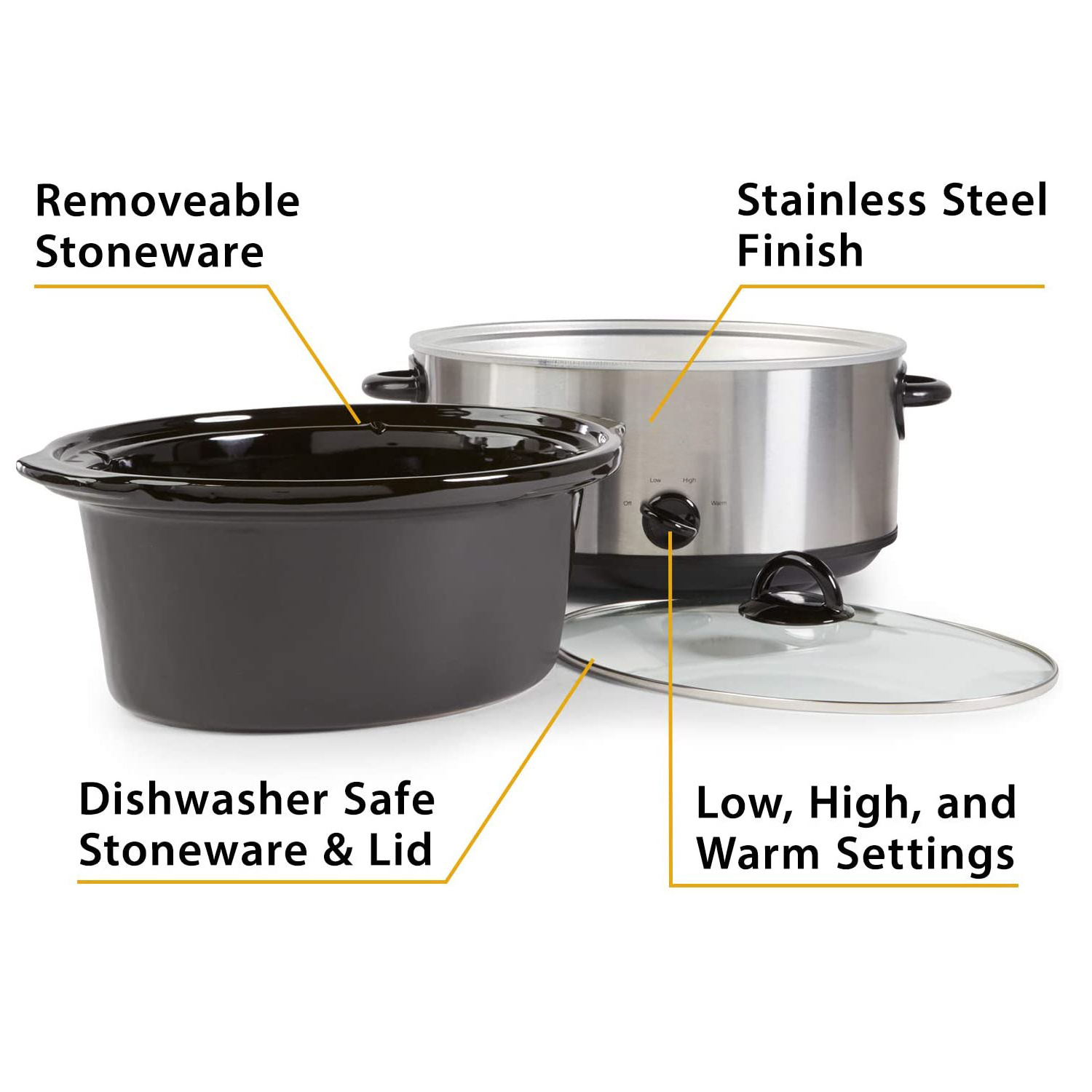 4 Quart Electric Stainless Steel Slow Cooker With Dishwasher-Safe Stoneware Crock & Lid