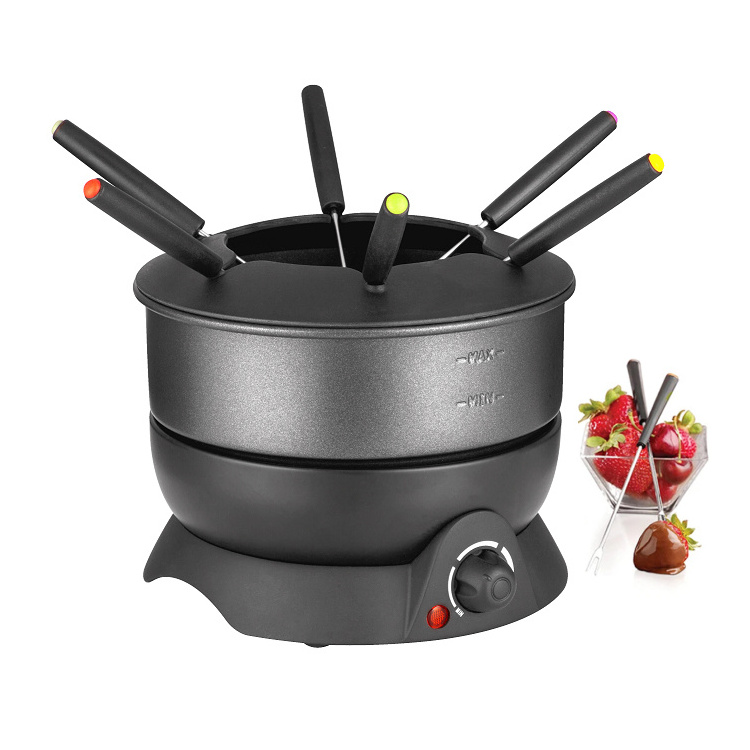 Customized Color Home Party Non-Stick Fondue Pot 1.3L Cheese Fondue Maker Fruit Electric Fondue Set With 6 Forks