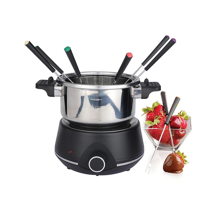 Household Small Stainless Steel 8 Fork Chocolate Fruit Electric Cheese Fondue Maker Melting Pot Electric Chocolate Fondue Set