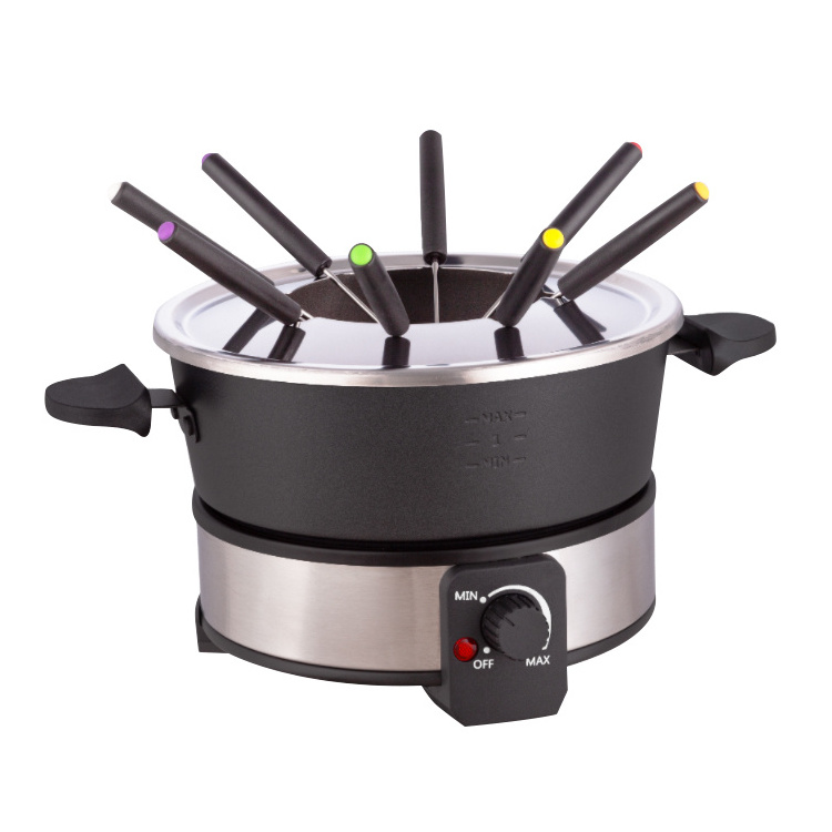 Household 2.0L Cast Alu Hot Plate 8 Fondue Fork Fruit Cheese Fondue Maker Electric Fondue Pot Set With Plastic Handle