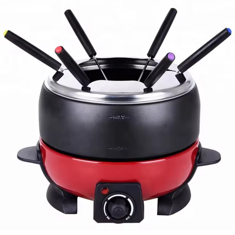 1.3L 6 S/S Fork Stainless Steel Small Electric Fondue Maker Fruit Cheese Electric Fondue Pot Set