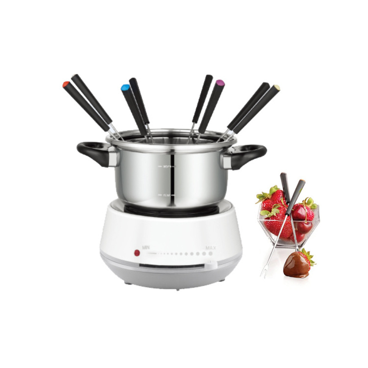 Customized Color Home Party Non-Stick Fondue Pot 1.3L Cheese Fondue Maker Fruit Electric Fondue Set With 6 Forks