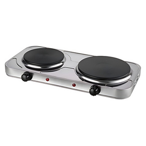 Home Kitchen Square Stainless Steel Electric Stove 2 Hot Plate Cooker 2000W Solid Cooking Plate Electric Cooking Stove