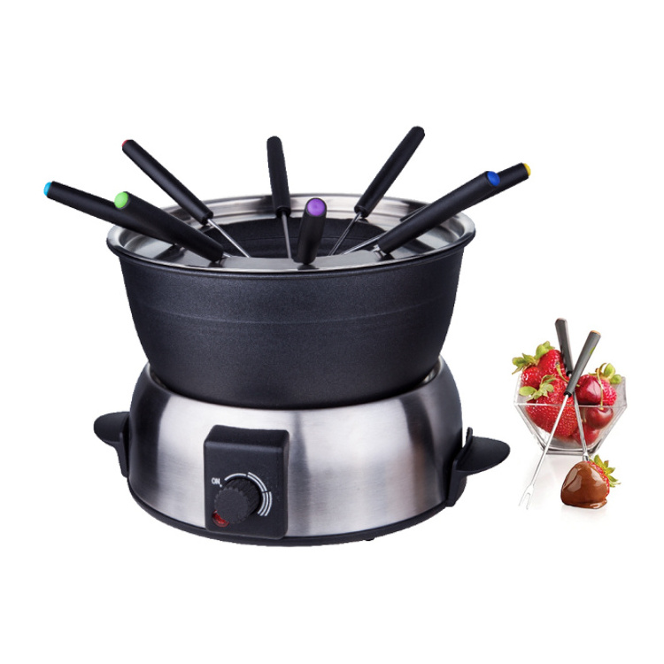 Customized Color Home Party Non-Stick Fondue Pot 1.3L Cheese Fondue Maker Fruit Electric Fondue Set With 6 Forks