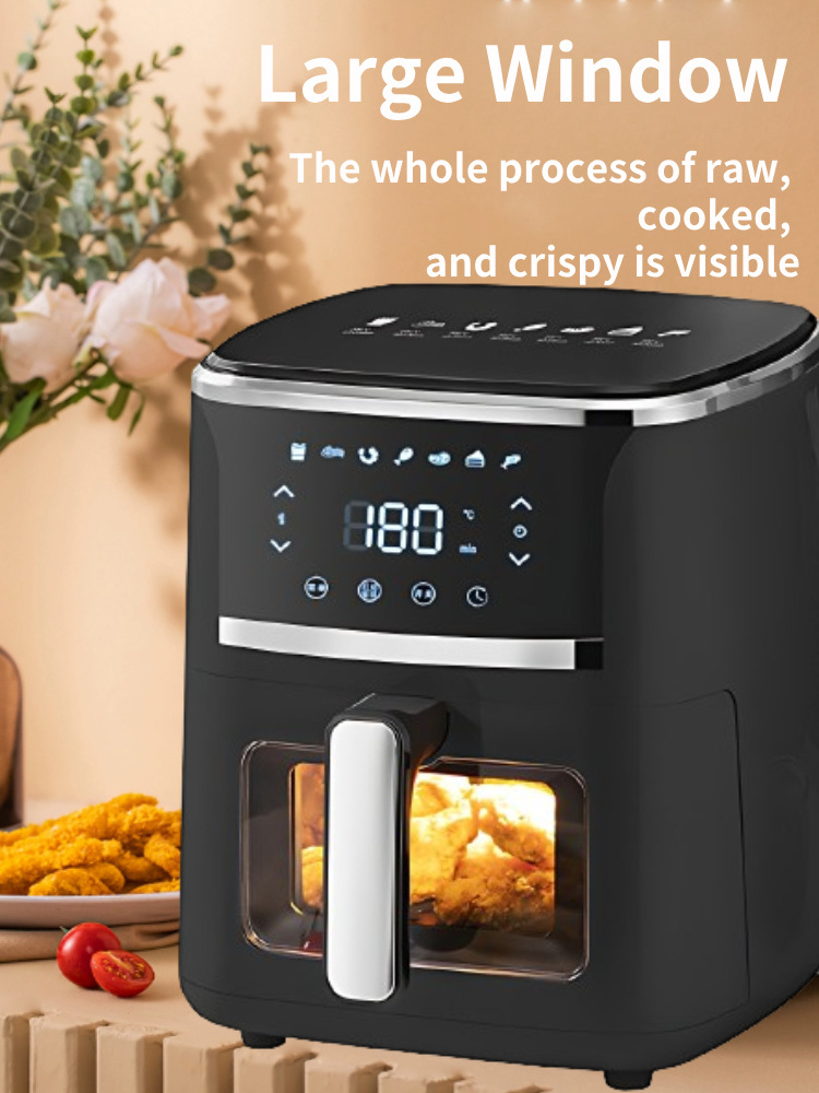 Household 5L Electric Large Capacity French Fry Machine Automatic Multi-function Intelligent Smokeless Air Fryer With Window