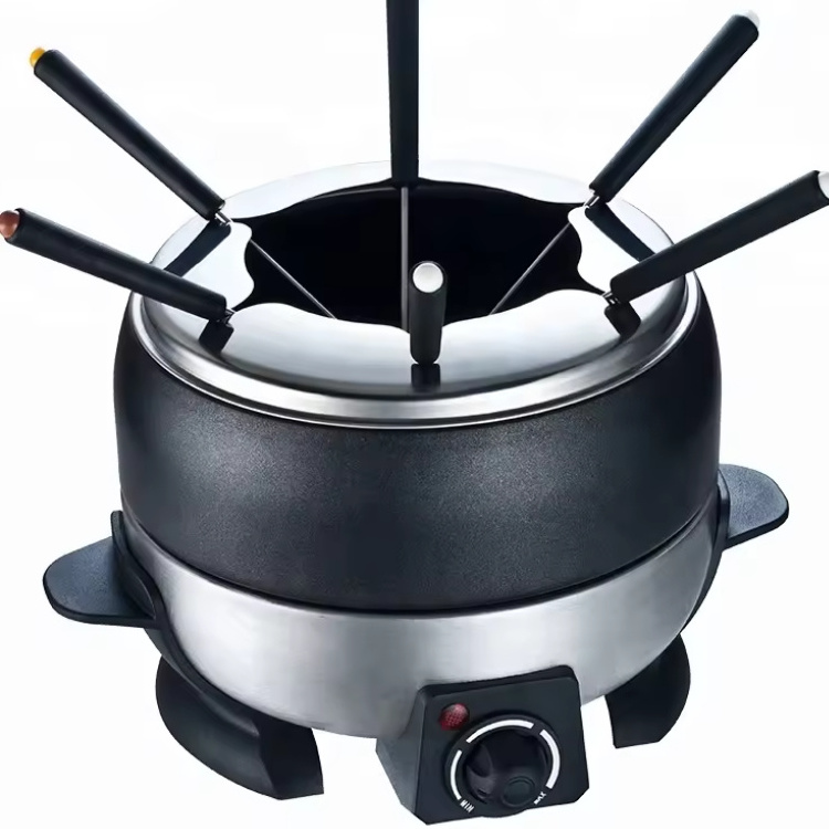 1.3L 6 S/S Fork Stainless Steel Small Electric Fondue Maker Fruit Cheese Electric Fondue Pot Set