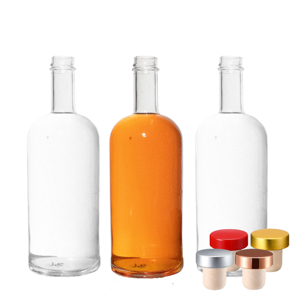 Hot Sell Whisky Rum Gin Tequila Vodka Liquor Bottle 750ml 700ml 500ml Custom Empty Glass Bottle with Stopper Screw Cap Cork