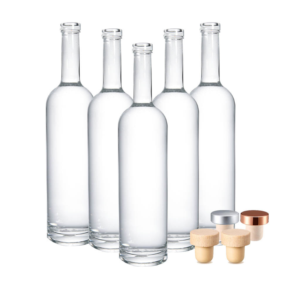 Empty Clear Round 200ml 375ml 500ml 750ml 1000ml Glass Liquor Wine Whisky Bottle Long Neck Empty Spirit Glass Bottle