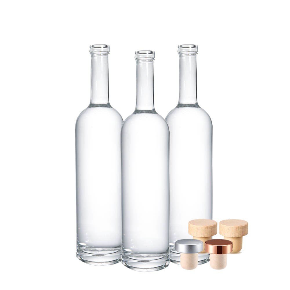 Empty Clear Round 200ml 375ml 500ml 750ml 1000ml Glass Liquor Wine Whisky Bottle Long Neck Empty Spirit Glass Bottle