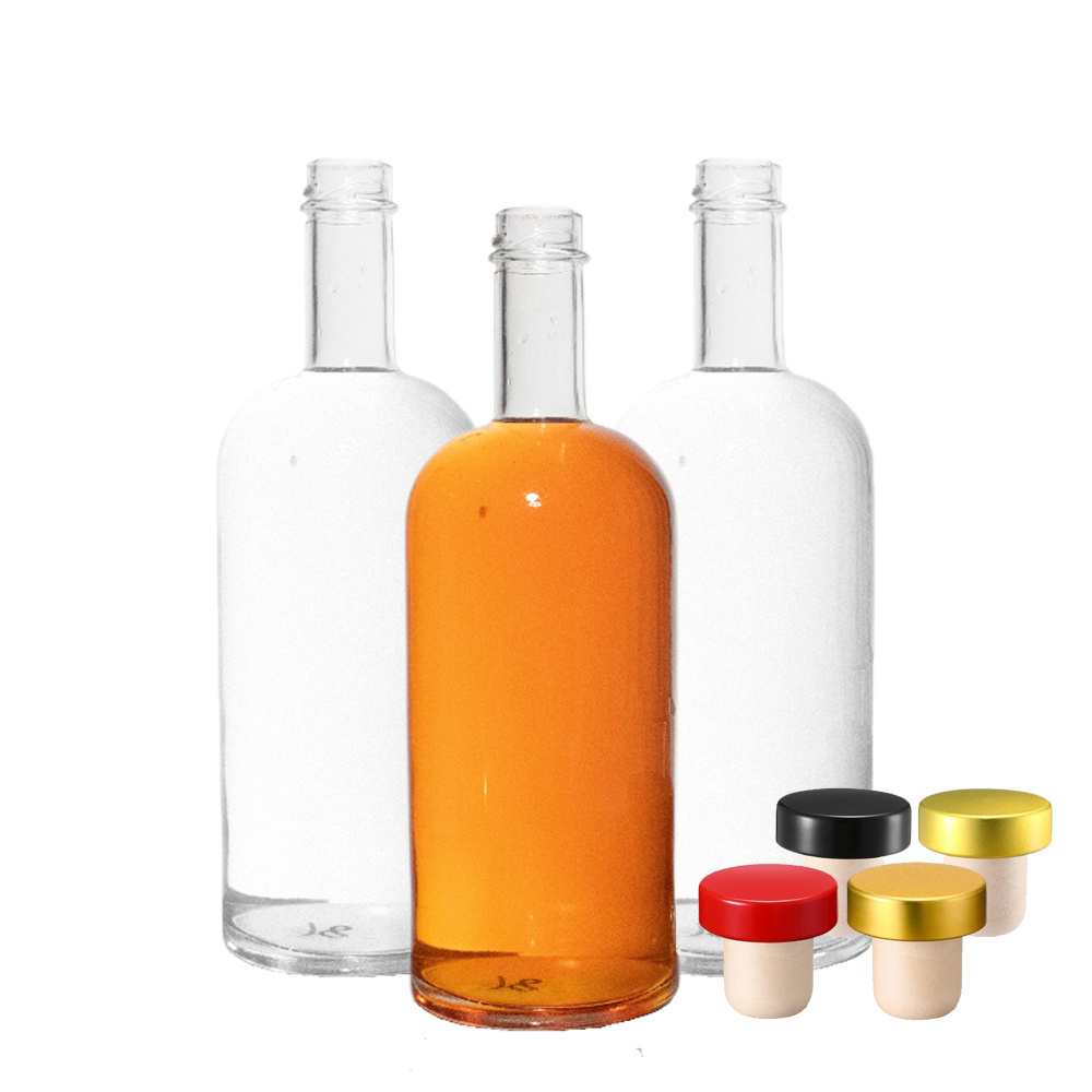 Hot Sell Whisky Rum Gin Tequila Vodka Liquor Bottle 750ml 700ml 500ml Custom Empty Glass Bottle with Stopper Screw Cap Cork