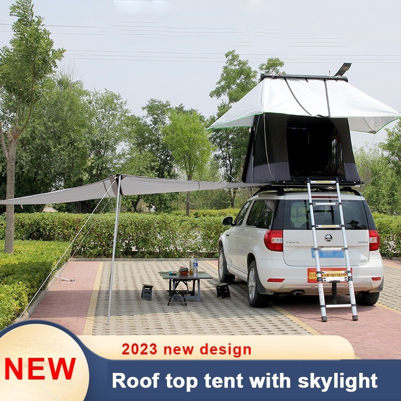 2023 new Camping Aluminum Roof Top Tent Car Rooftop Tent Triangle Clam shell Hard Shell Roof Top Tent With skylight