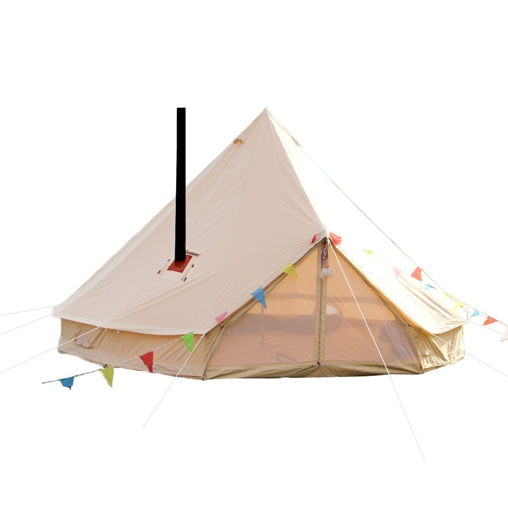 Luxury family glamping outdoor large canvas heavy duty bell tent waterproofing with stove hole