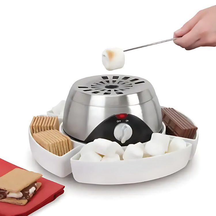 ETL Approved Chocolate 4 Compartment Trays Marshmallow Roaster Machine Indoor Electric Smores Maker with Four Forks