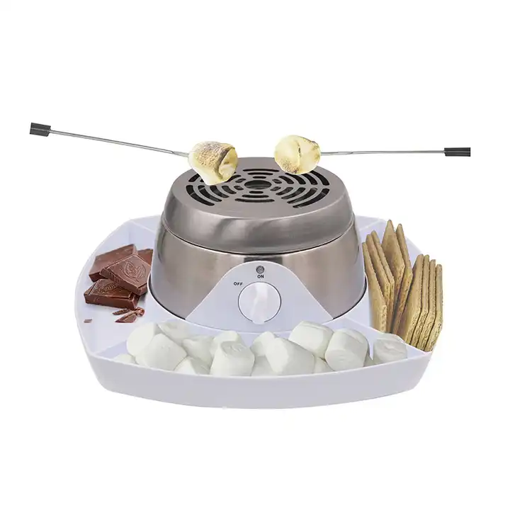 ETL Approved Chocolate 4 Compartment Trays Marshmallow Roaster Machine Indoor Electric Smores Maker with Four Forks