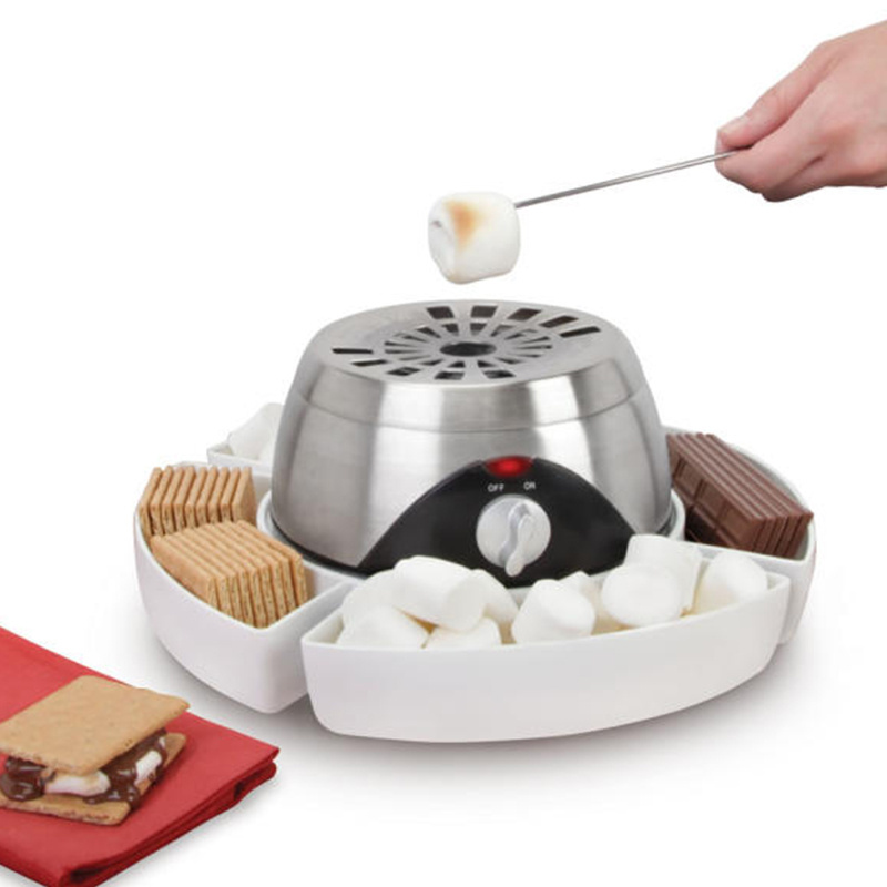 ETL Approved Chocolate Marshmallow Roaster Tabletop Stainless Steel Indoor Electric Smores Maker with Four Forks