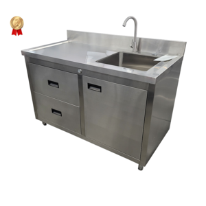 Kitchen Restaurant 304 Stainless Steel Heavy Duty Hand Wash Table Sink With 2 Drawers and Drain Board