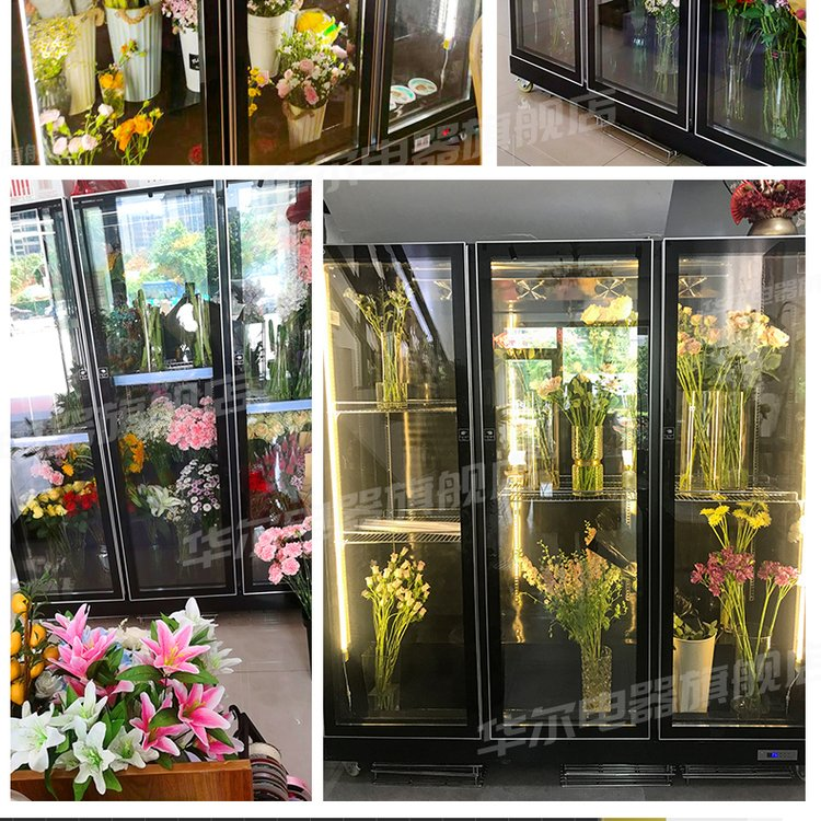 2023 Three Doors Large Capacity LED Light Keep Fresh Flower Glass Display Coolers Refrigerator