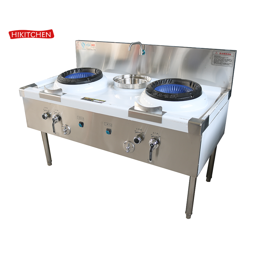 Wok Equipment Wok Gas Range Stove Burner Factory Stand Stainless Steel Chinese with 1 Warmer Carton 1/2 220V 2000W Floor Type