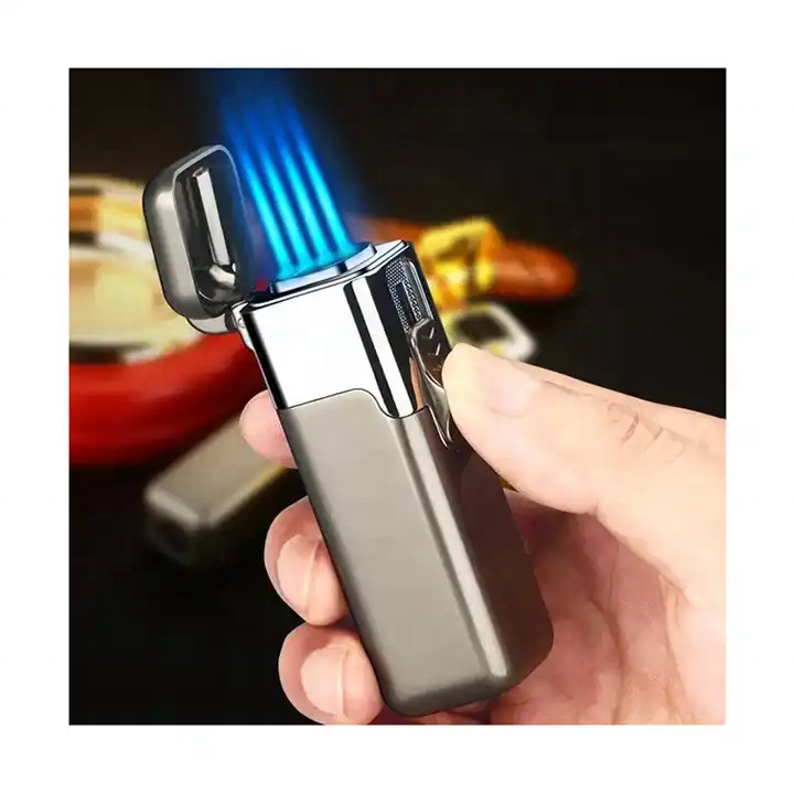 HOT sell  Strong windproof four Straight blue Flames Smoking Jet torch Cigarette Cigar Lighter Refillable Empty