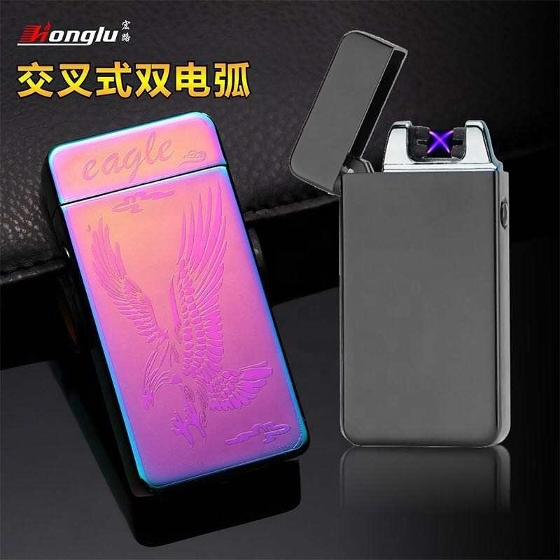 HK607 Cross arc charging lighter usb arc pulse lighter zinc alloy fashion windproof electronic cigar lighter