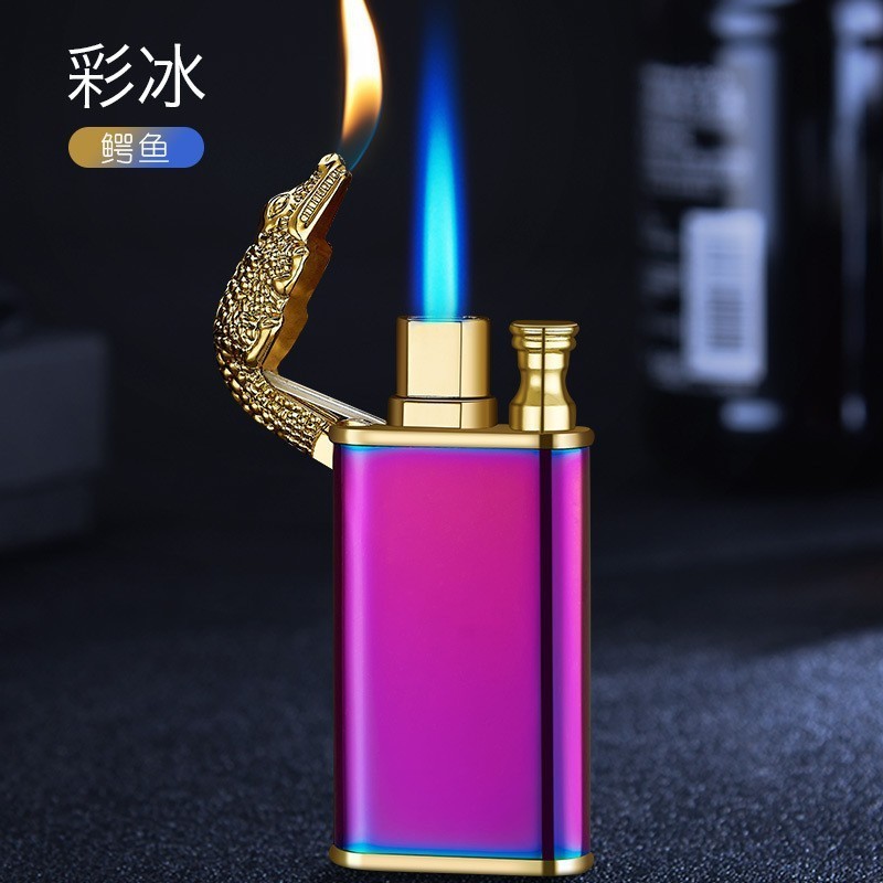 Custom Image Logo Refillable Windproof Blue Flame Luminous Cigarette Lighter Glow in The Dark Jet Fire Gas Butane Torch Lighter