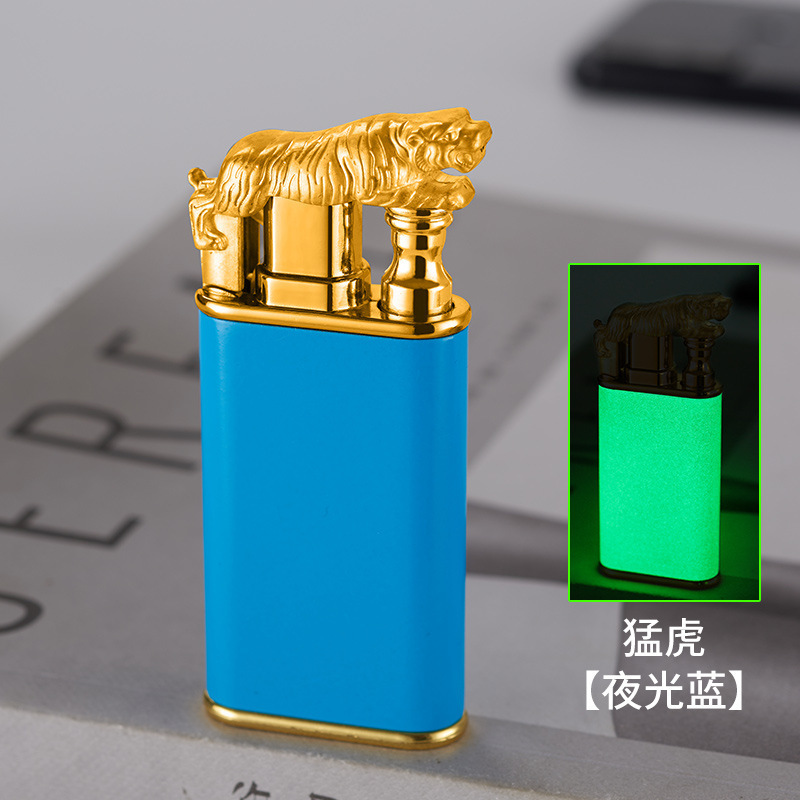 Custom Image Logo Refillable Windproof Blue Flame Luminous Cigarette Lighter Glow in The Dark Jet Fire Gas Butane Torch Lighter