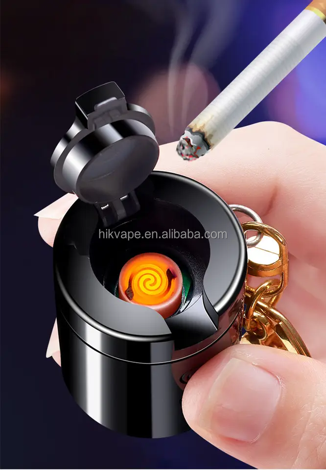 2023 new windproof key chain pendant lighter USB charging lighter with LED lighting torch cigarette lighter