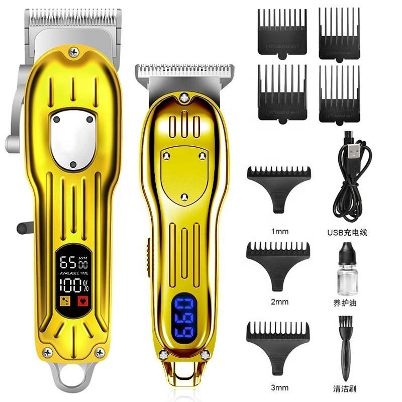 Professional Hair Clippers Wear oil head electric Golden hair clipper with 4 adjustable high-definition digital display