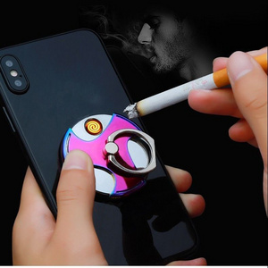 Tiktok Hot Adjustable 360 Upgraded Ring Mobile Phone Holder Usb Charging Lighter Creative Electronic Usb Lighter