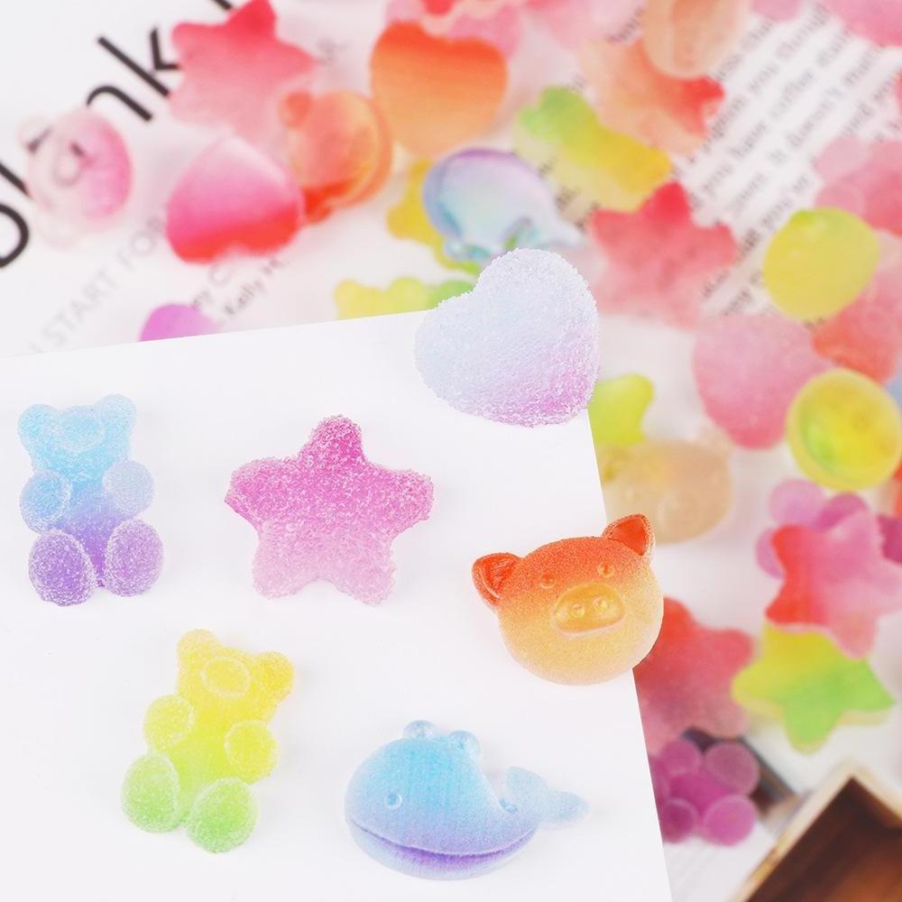 Hot Sale Kawaii cream glue cartoon bear star gummy resin nail art charm accessories gradient jelly diy 3d nail art charm