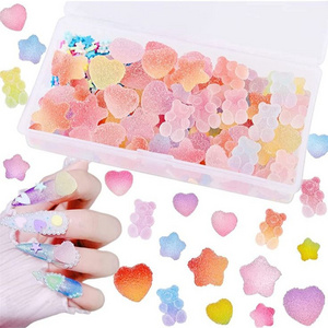 Hot Sale Kawaii cream glue cartoon bear star gummy resin nail art charm accessories gradient jelly diy 3d nail art charm