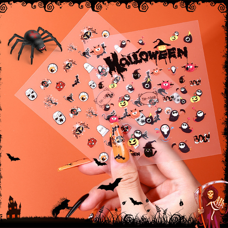 Halloween sticker Bat 3D Tips Sticker Nail Art Design Water Transfer Sliders Decals Adhesive Nail Sticker