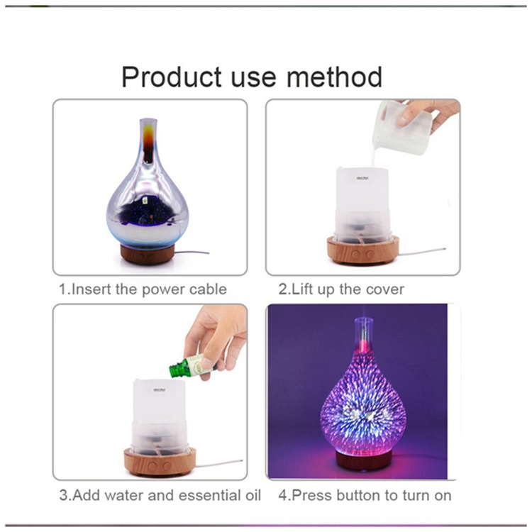 Mist Winter Humidifier 120Ml Glass Aroma Diffuser Ultrasonic Home With Ce Rohs 3D Color Changing