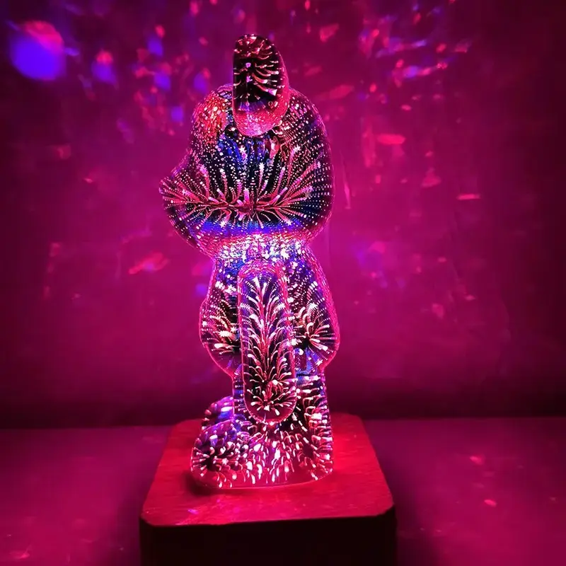 Led Fireworks Bear Atmosphere Night Light Dimmable Rechargeable Table Lamp For Bedroom Bedside Decor Valentine'S Day Party